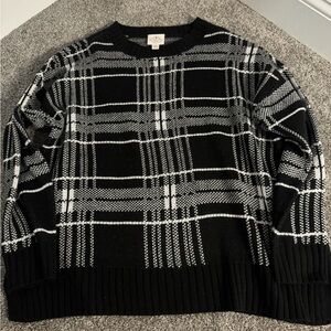 St. John's Bay Men's Sweater in Black and White Plaid
